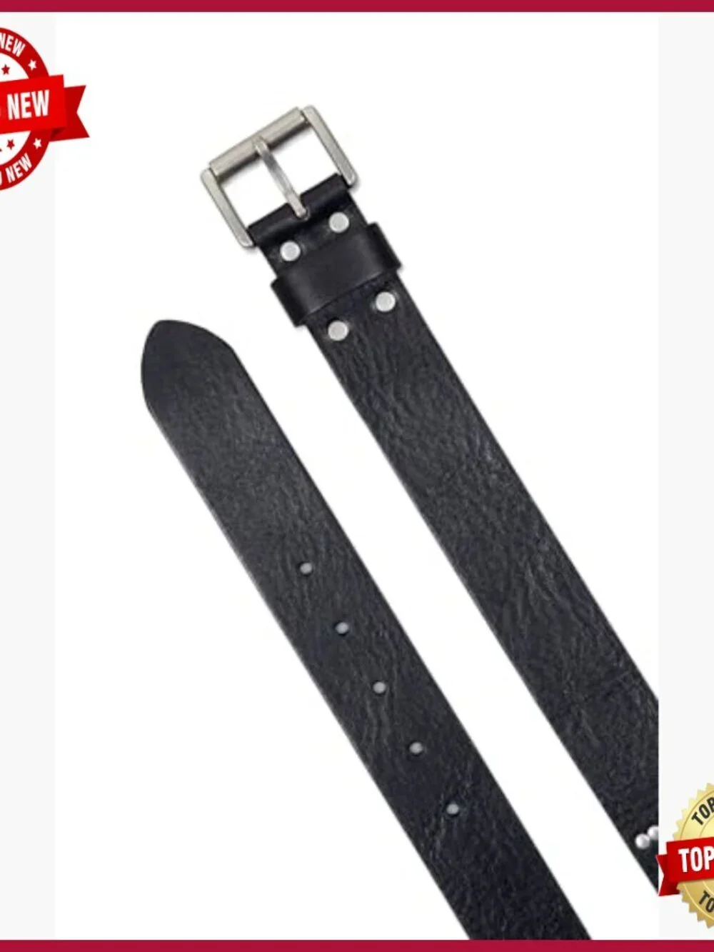 Studded Leather Belt with Roller Buckle, Adjustable